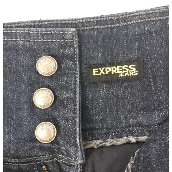 Y2K EXPRESS‎ JEANS Stretch DENIM HIGHWAIST SKIRT Size 8 Zip Buttonfly 17" length - Picture 3 of 11